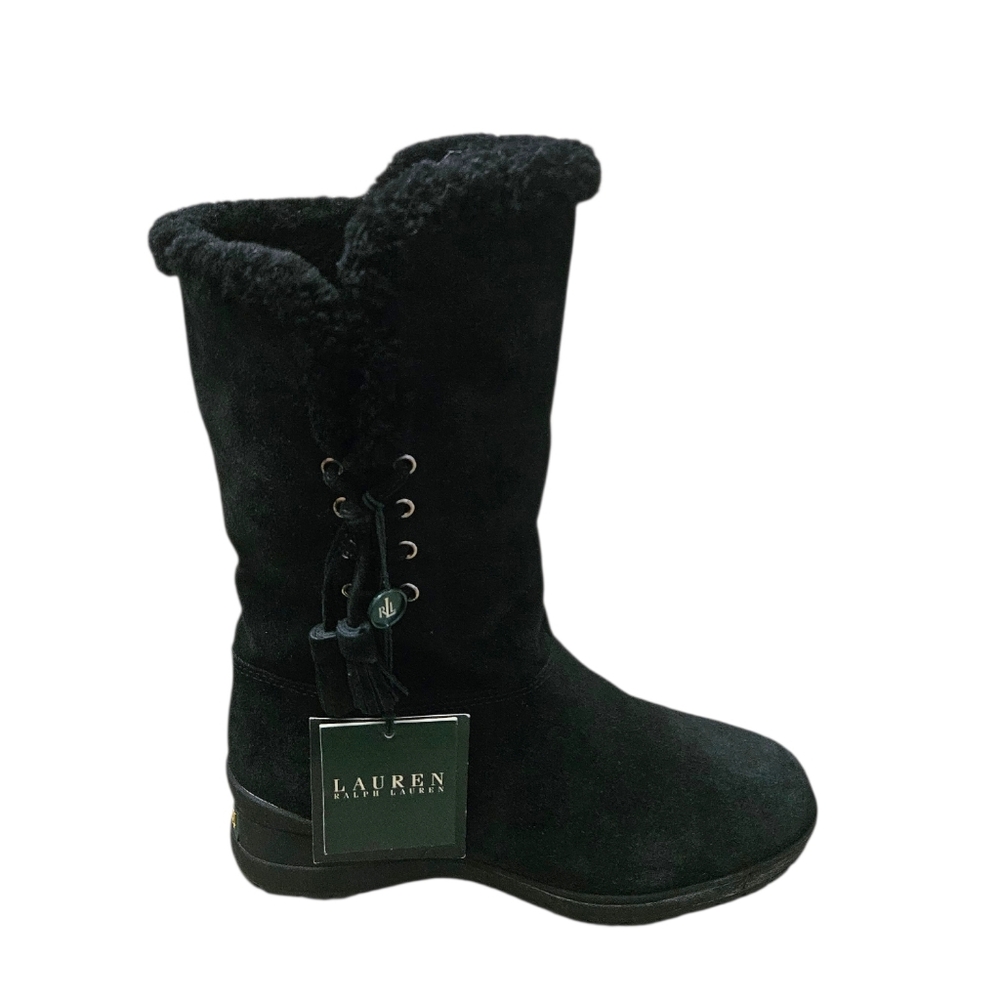 Lauren Ralph Lauren Tadina Mid-Calf Winter Boots Suede Sherling NEW Size 7 Black